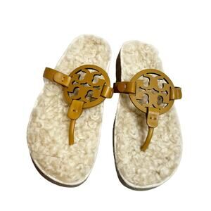 Tory Burch Miller shearling cloud sandal  Caramel Corn Buttermilk Sz 8